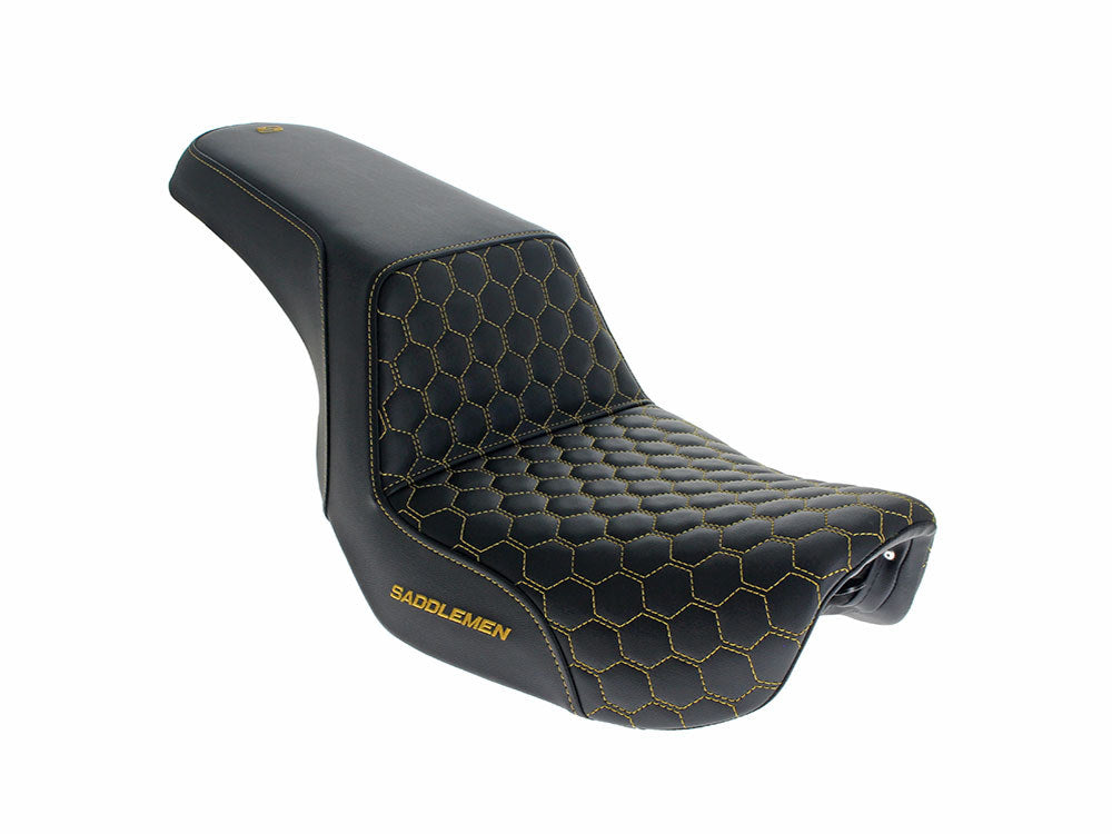 Saddlemen- Step-Up HC Dual Seat With Gold Honeycomb Stitch. Fits Dyna 2006-2017