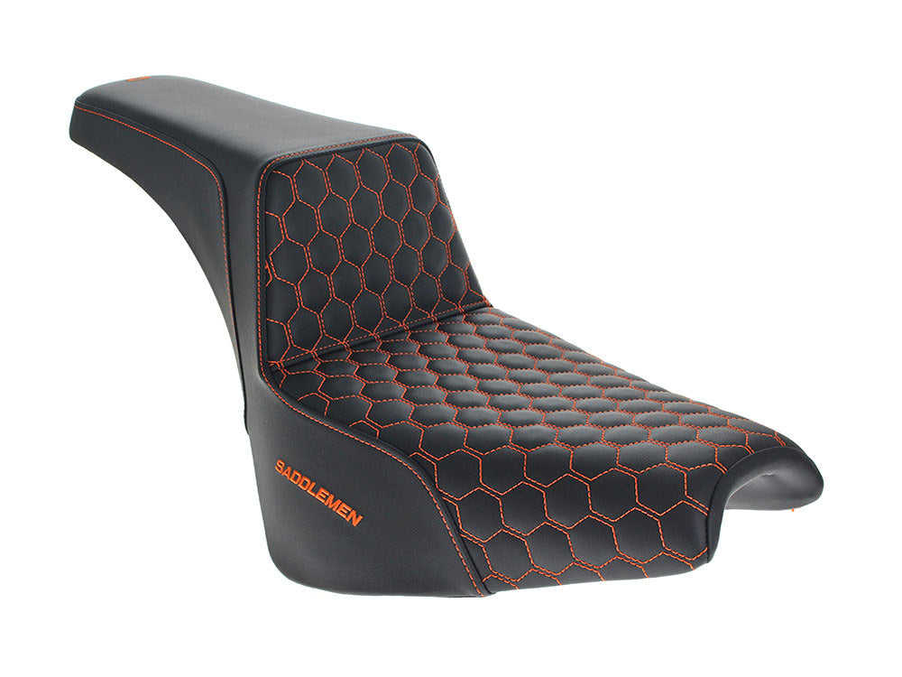 Saddlemen- Step-Up HC Dual Seat With Orange Honeycomb Stitch. Fits Softail Street Bob 2018up & Standard 2020up