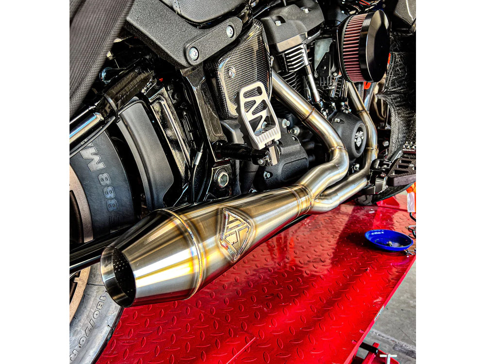 SP Concepts- 2-Into-1 4.5in. Big Bore Exhaust – Stainless Steel. Fits Softail 2018up Non-240 Rear Tyre Models.