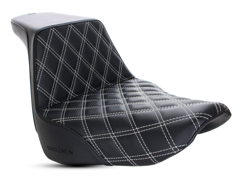 Saddlemen- Step-Up LS Dual Seat With White Double Diamond Lattice Stitch. Fits Sport Glide & Low Rider 2018up, Low Rider S 2020up & Low Rider ST 2022up