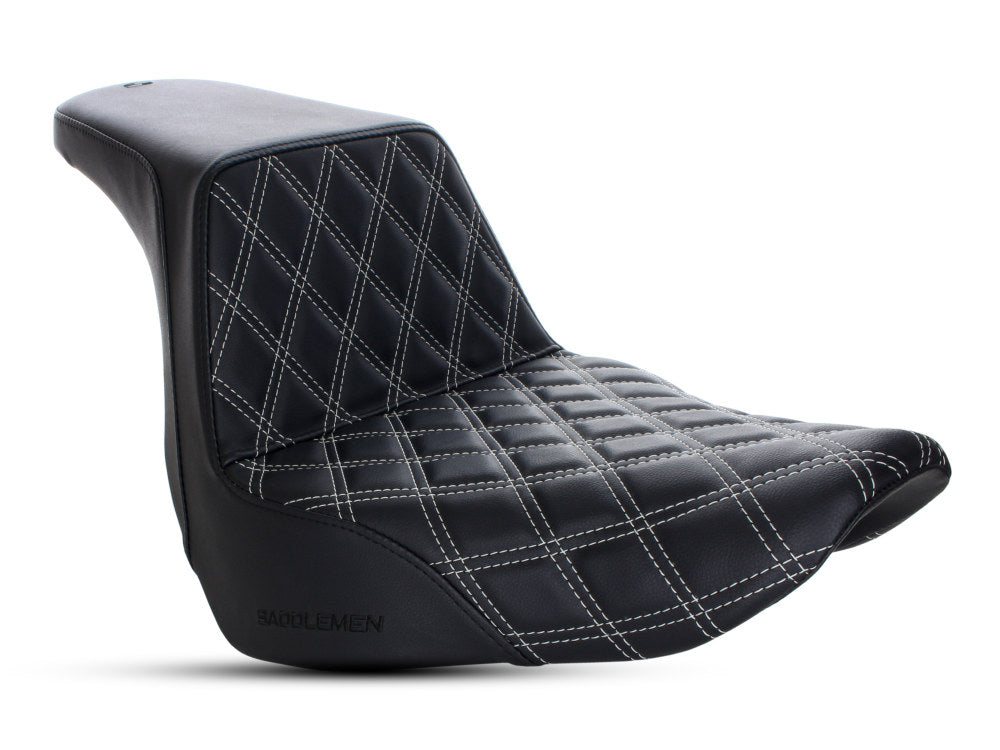 Saddlemen- Step-Up LS Dual Seat With Silver Double Diamond Lattice Stitch. Fits Sport Glide & Low Rider 2018up, Low Rider S 2020up & Low Rider ST 2022up