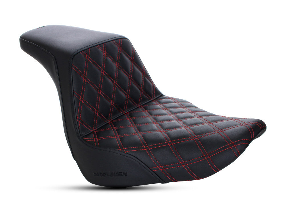 Saddlemen- Step-Up LS Dual Seat With Red Double Diamond Lattice Stitch. Fits Sport Glide & Low Rider 2018up, Low Rider S 2020up & Low Rider ST 2022up