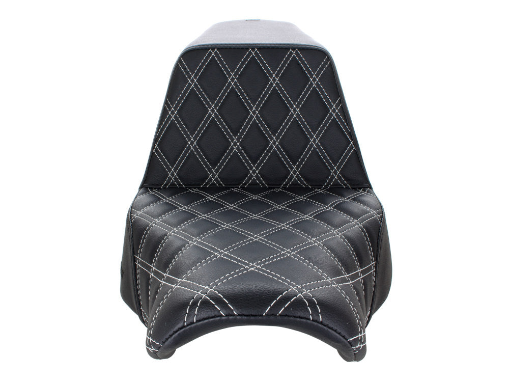 Saddlemen- Step-Up LS Dual Seat With White Double Diamond Lattice Stitch. Fits Sport Glide & Low Rider 2018up, Low Rider S 2020up & Low Rider ST 2022up