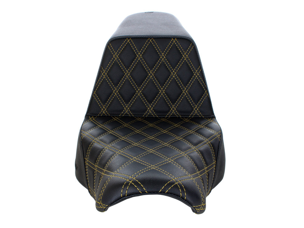 Saddlemen- Step-Up LS Dual Seat With Gold Double Diamond Lattice Stitch. Fits Sport Glide & Low Rider 2018up, Low Rider S 2020up & Low Rider ST 2022up