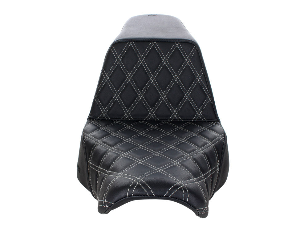 Saddlemen- Step-Up LS Dual Seat With Silver Double Diamond Lattice Stitch. Fits Sport Glide & Low Rider 2018up, Low Rider S 2020up & Low Rider ST 2022up