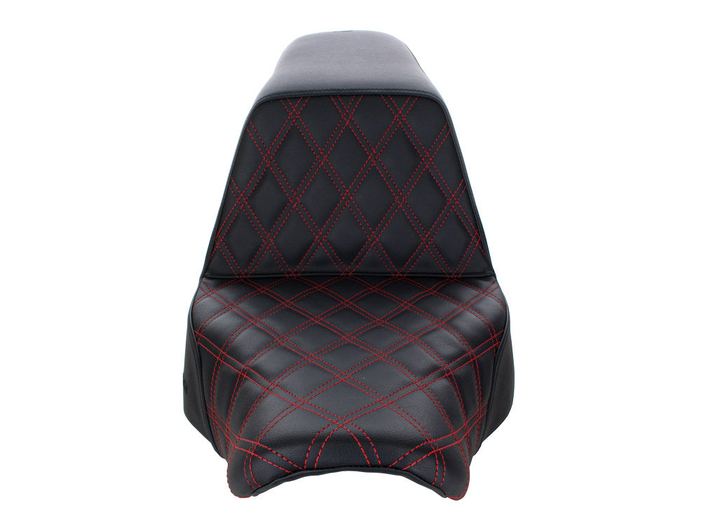 Saddlemen- Step-Up LS Dual Seat With Red Double Diamond Lattice Stitch. Fits Sport Glide & Low Rider 2018up, Low Rider S 2020up & Low Rider ST 2022up