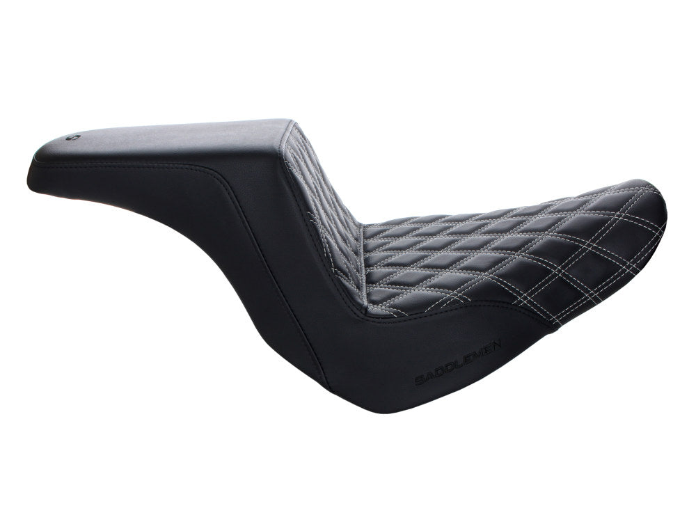 Saddlemen- Step-Up LS Dual Seat With Silver Double Diamond Lattice Stitch. Fits Sport Glide & Low Rider 2018up, Low Rider S 2020up & Low Rider ST 2022up
