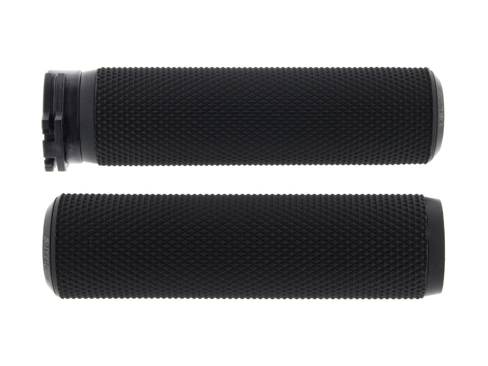 Arlenness- Knurled Fusion Handgrips – Black. Fits H-D with Throttle Cable.