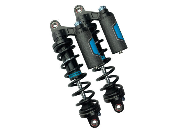 Legend- Revo ARC Piggyback Suspension. 14in. Adjustable Rear Shock Absorbers – Black. Fits Dyna 1991-2017.