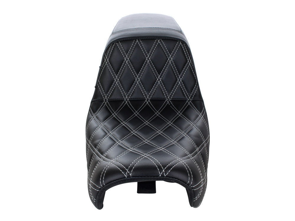 Kickflip Dual Seat with White Double Diamond Stitch. Fits Dyna 2006-2017. LePera