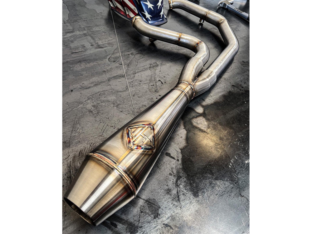 SP Concepts- 2-Into-1 4.5in. Big Bore Exhaust – Stainless Steel. Fits Softail 2018up Non-240 Rear Tyre Models.