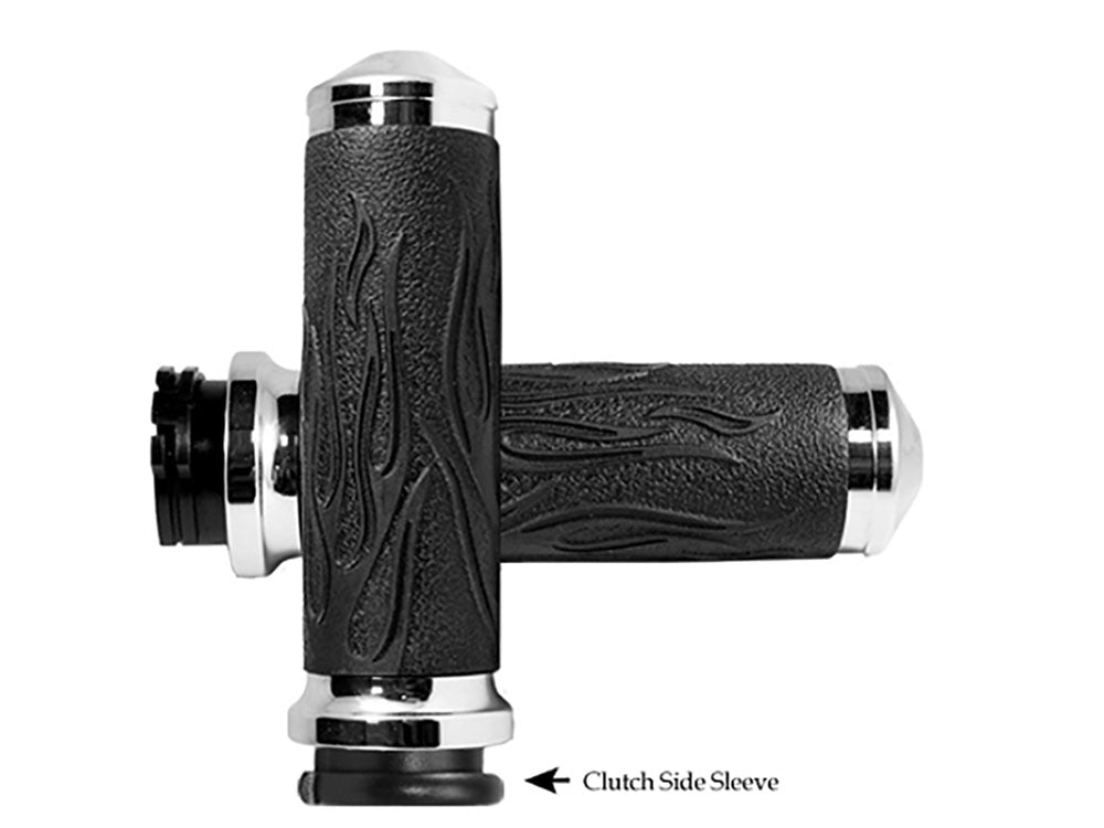 Avon Grips - Flame Handgrips – Chrome. Fits H-D with Throttle Cable