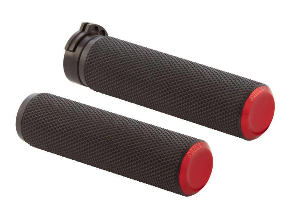 Knurled Fusion Handgrips - Red. Fits Big Twin 2008-2024 with Throttle-by-Wire