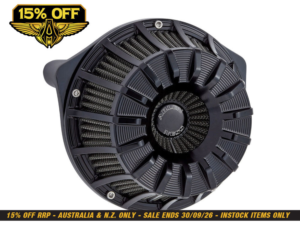 15-Spoke Air Cleaner Kit - Black. Fits Softail 2000-2015, Dyna 1999-2017, Touring 1999-2007 with CV Carb or Cable Operated Delphi EFI