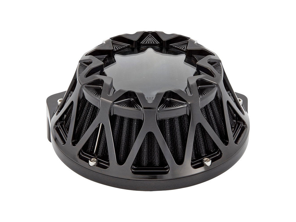 Crossfire Air Cleaner Kit – Black. Fits Softail 2000-2015, Dyna 1999-2017, Touring 1999-2007 with CV Carb or Cable Operated Delphi EFI – Arlen Ness