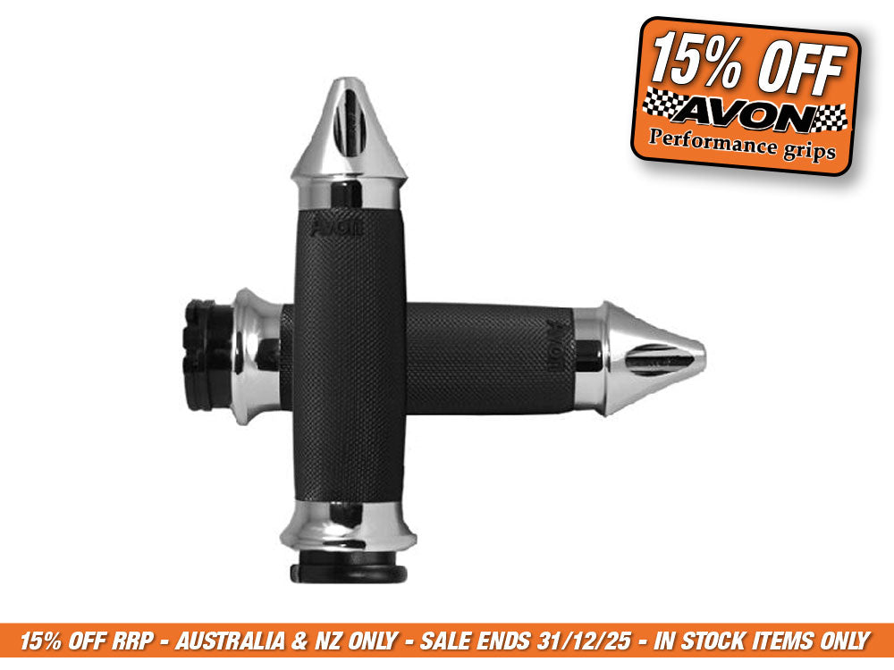 Spike Custom Contour Handgrips – Chrome. Fits H-D with Throttle Cable.