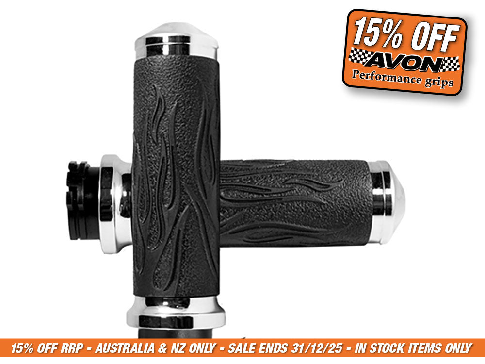 Flame Handgrips – Chrome. Fits H-D with Throttle Cable