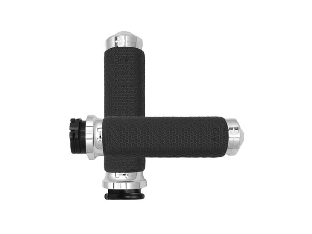 Small Memory Foam Handgrips - Chrome. Fits H-D with Throttle Cable.