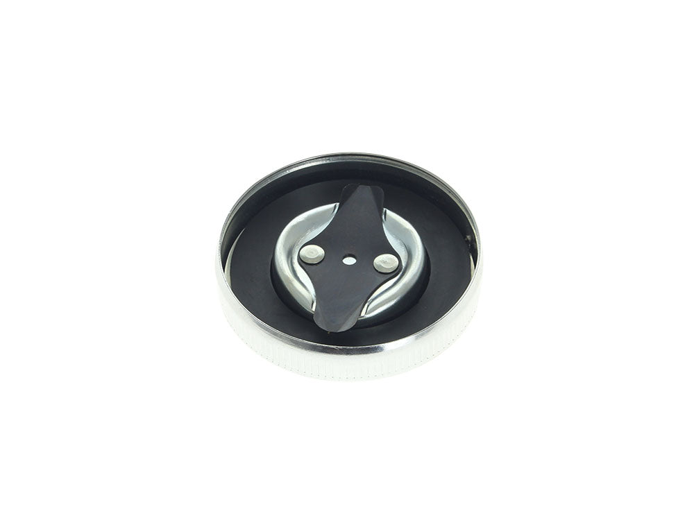 Early Style Right Hand Side Vented Fat Bob Fuel Cap - Chrome. Fits Big Twin 1936-1973 & Sportster 1958-1973.