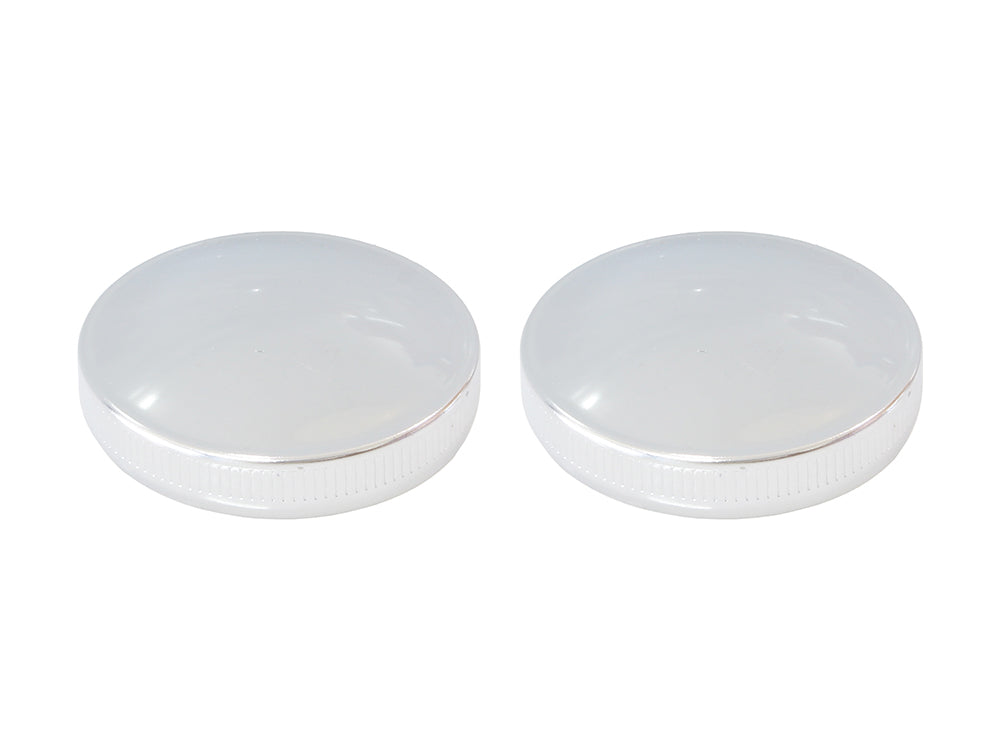 Early Style Fat Bob Fuel Caps - Chrome. Fits Big Twin 1936-1973 & Sportster 1958-1973.