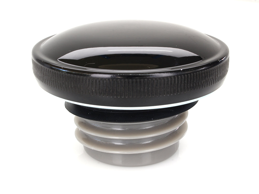 Right Hand Vented Screw-In Fuel Cap - Gloss Black. Fits H-D Big Twin 1996up & Sportster 1996-2021.