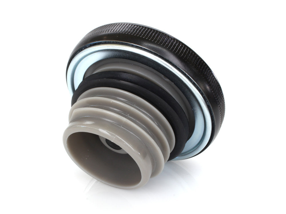 Right Hand Vented Screw-In Fuel Cap - Gloss Black. Fits H-D Big Twin 1996up & Sportster 1996-2021.