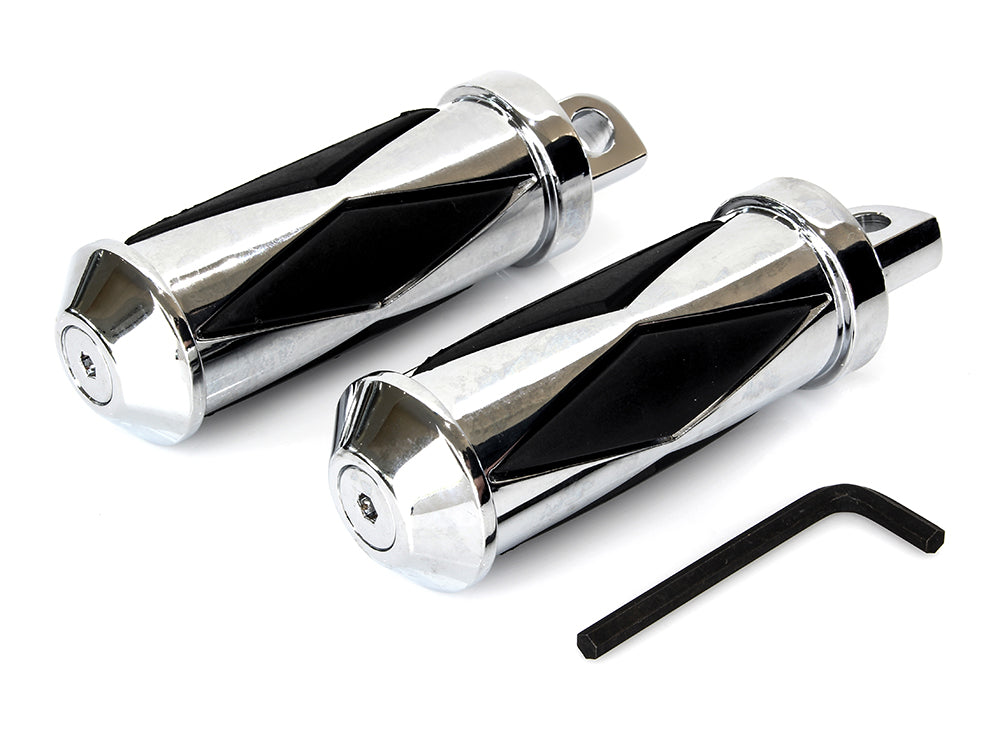 Large Diamond Style Footpegs with Male Mount - Chrome.