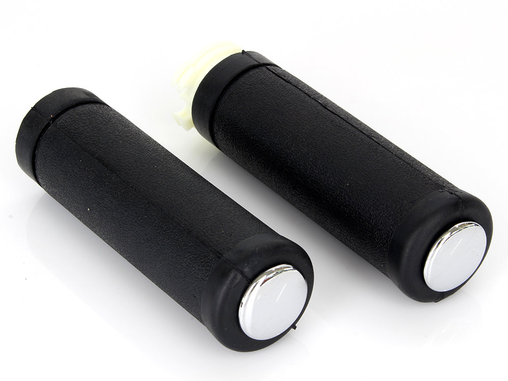 OEM Style Handgrips wth Black Rubber - Chrome End Plug. Fits H-D Models with Throttle Cable.