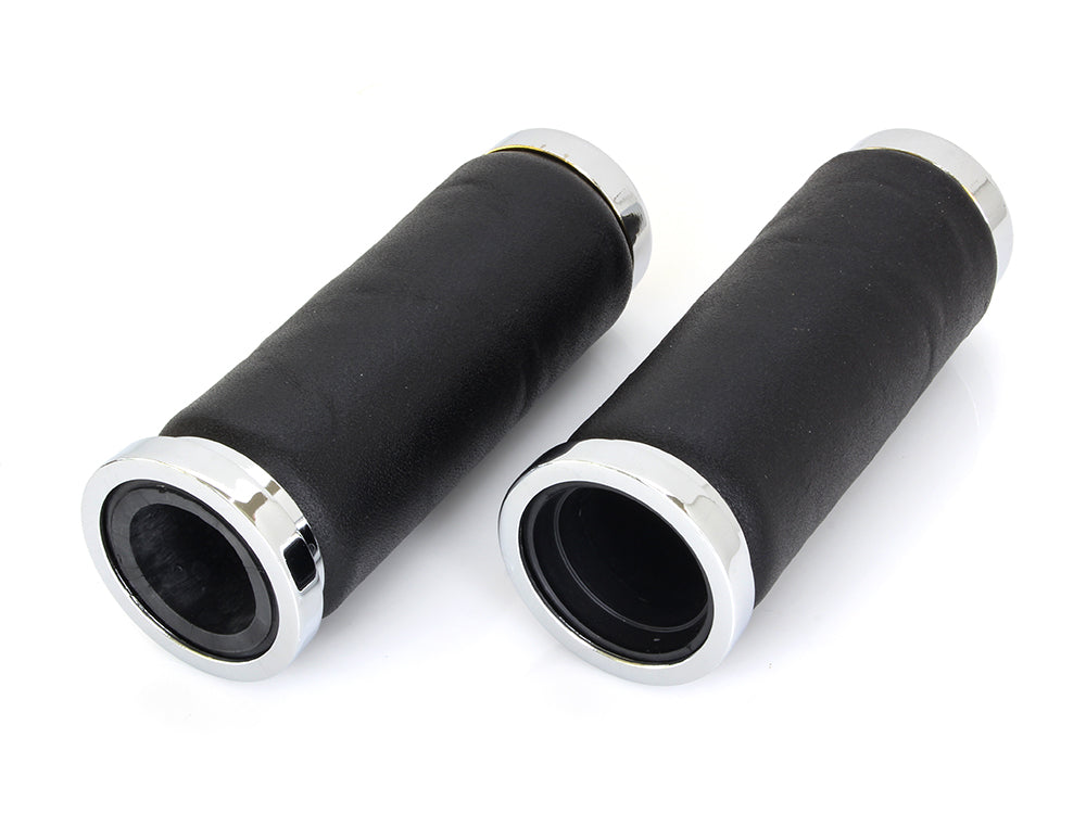 Leather Grips with Gold Eagle Spirit End Caps. Fits H-D with Throttle Cable.