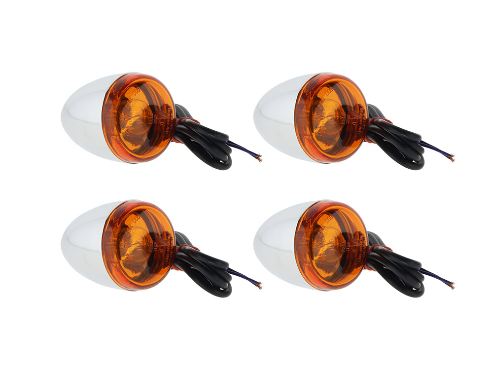 Bullet Turn Signal Kit with Amber Lens - Chrome. Fits Softail 2000-2017, Dyna 1991-2017 & Sportster 1990-2003.