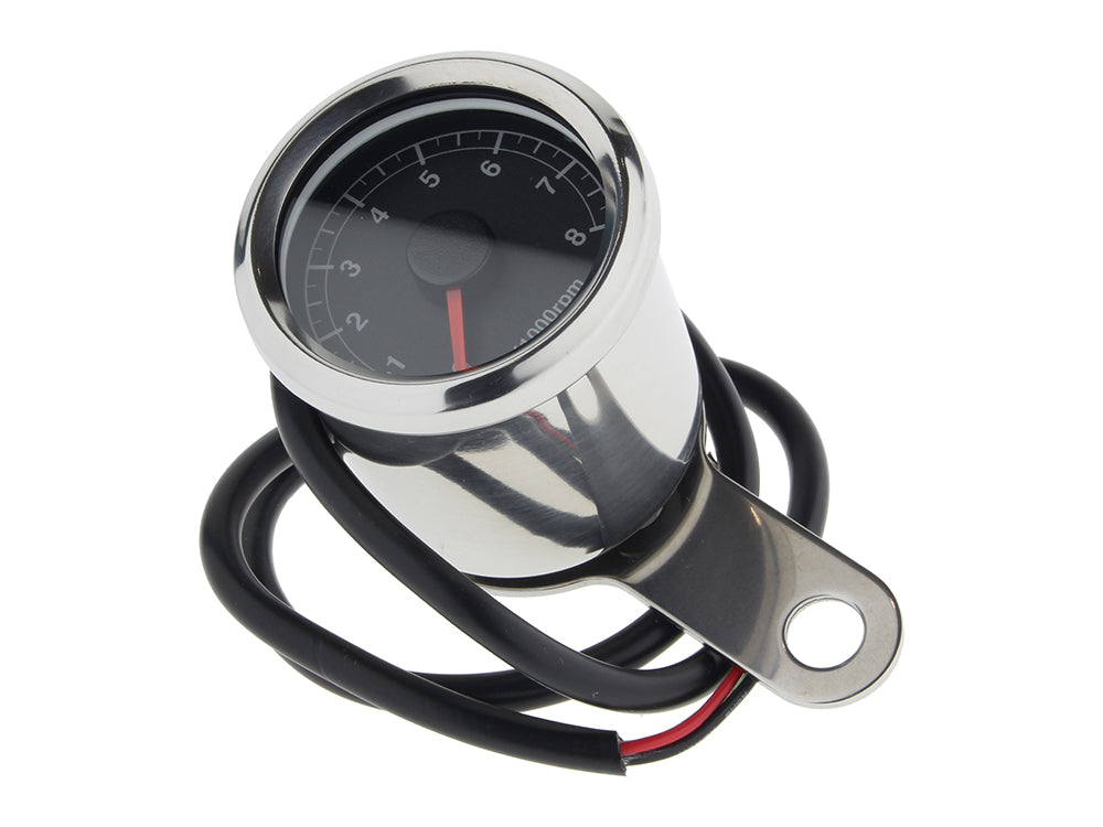 Custom Electronic Mini Tacho with Black Face. Fits Big Twin 1970-1999 & Sportster 1971-1997