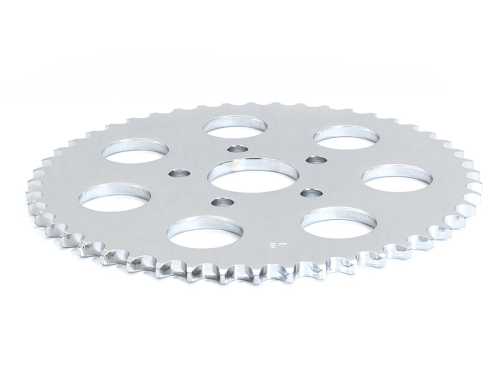 48 Tooth, Flat Steel Rear Chain Sprocket - Chrome. Fits Big Twin 1973-1999 & Sportster 1979-1999.