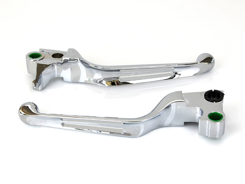 2 Slot Hand Levers - Chrome. Fits Softail 1996-2014, Dyna 1996-2017, Touring 1996-2007 & Sportster 1996-2003.