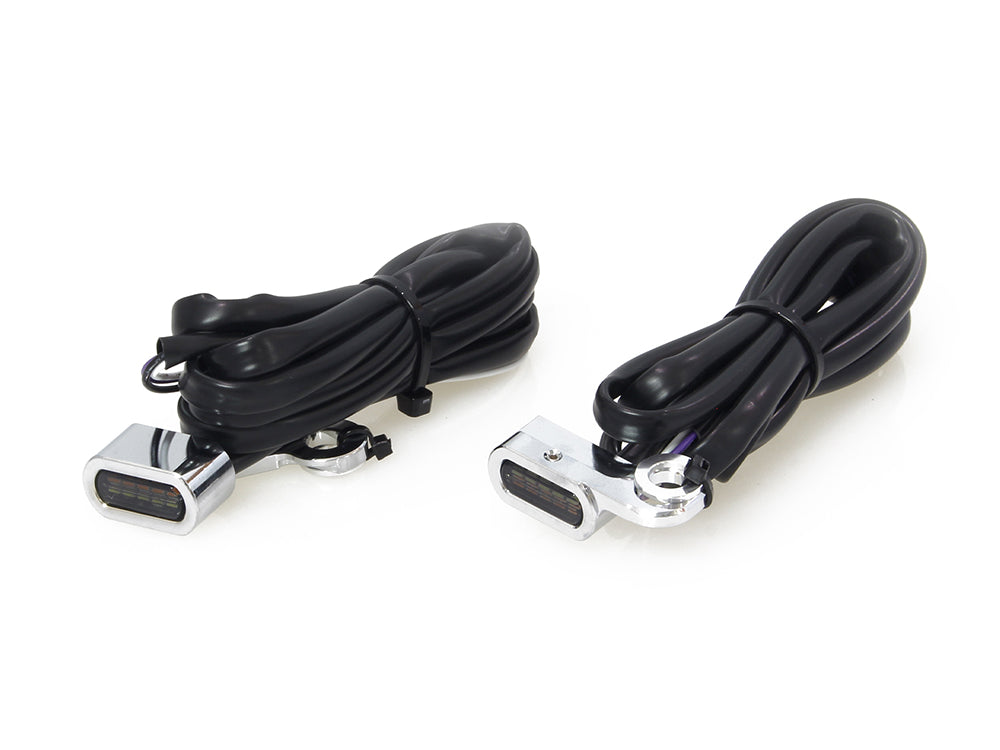 Under Perch Turn Signals with Daytime Running Lights - Chrome. Fits Softail 2015-2024 & Touring 2009-2023 Models with Cable Clutch.