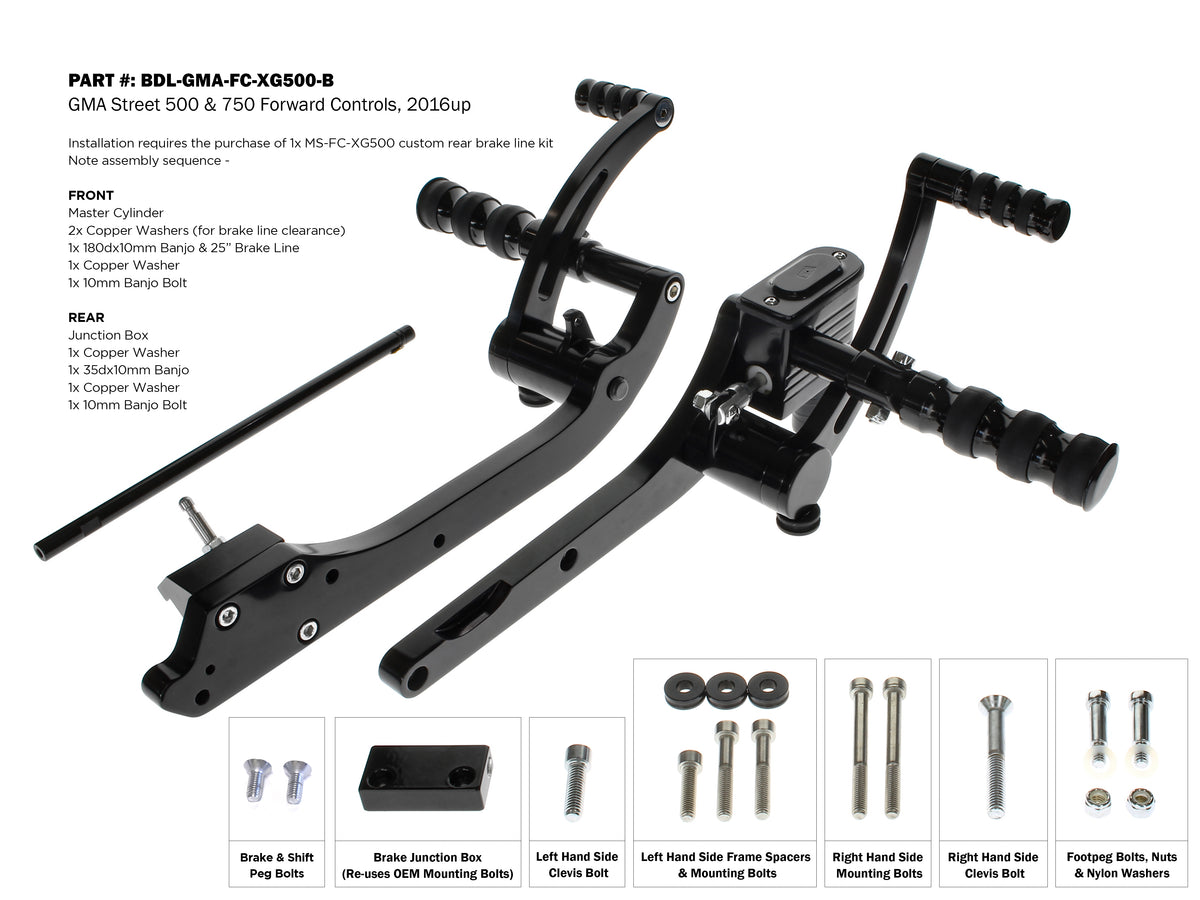 GMA Forward Controls by BDL. Black Finish. Fits Street 500 2016-2020.