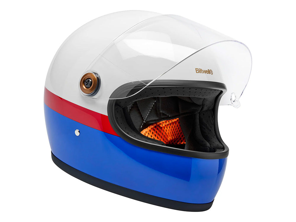 Gringo S Helmet - Apex Gloss White, Red & Blue. Size Small with ECE R22.06 Compliance