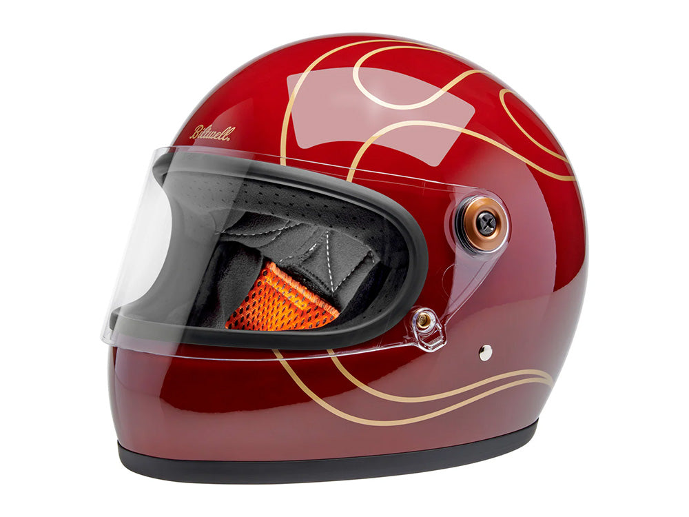 Gringo S Helmet - Gloss Garnet Red with Flames. Size Medium with ECE R22.06 Compliance
