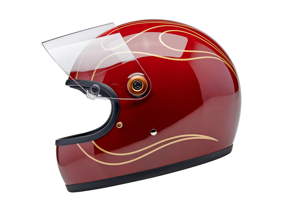 Gringo S Helmet - Gloss Garnet Red with Flames. Size Large with ECE R22.06 Compliance