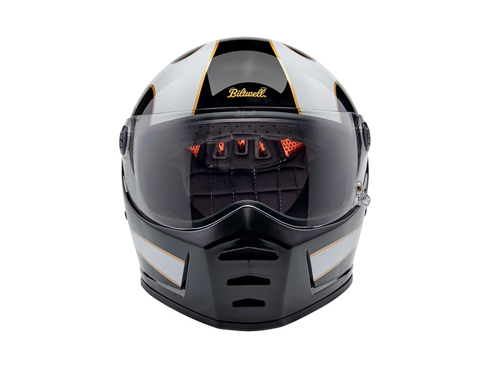 Lane Splitter Helmet - Gloss Black with Gloss White Flames. Size X-Large with ECE R22.06 Compliance