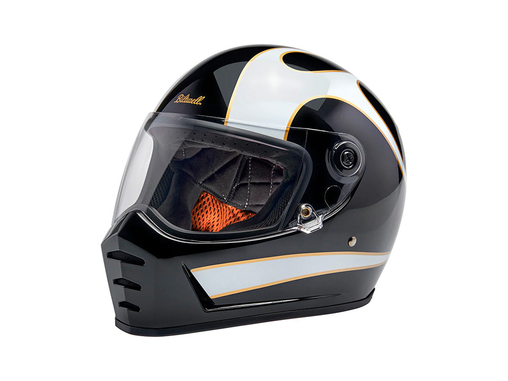Lane Splitter Helmet - Gloss Black with Gloss White Flames. Size X-Large with ECE R22.06 Compliance