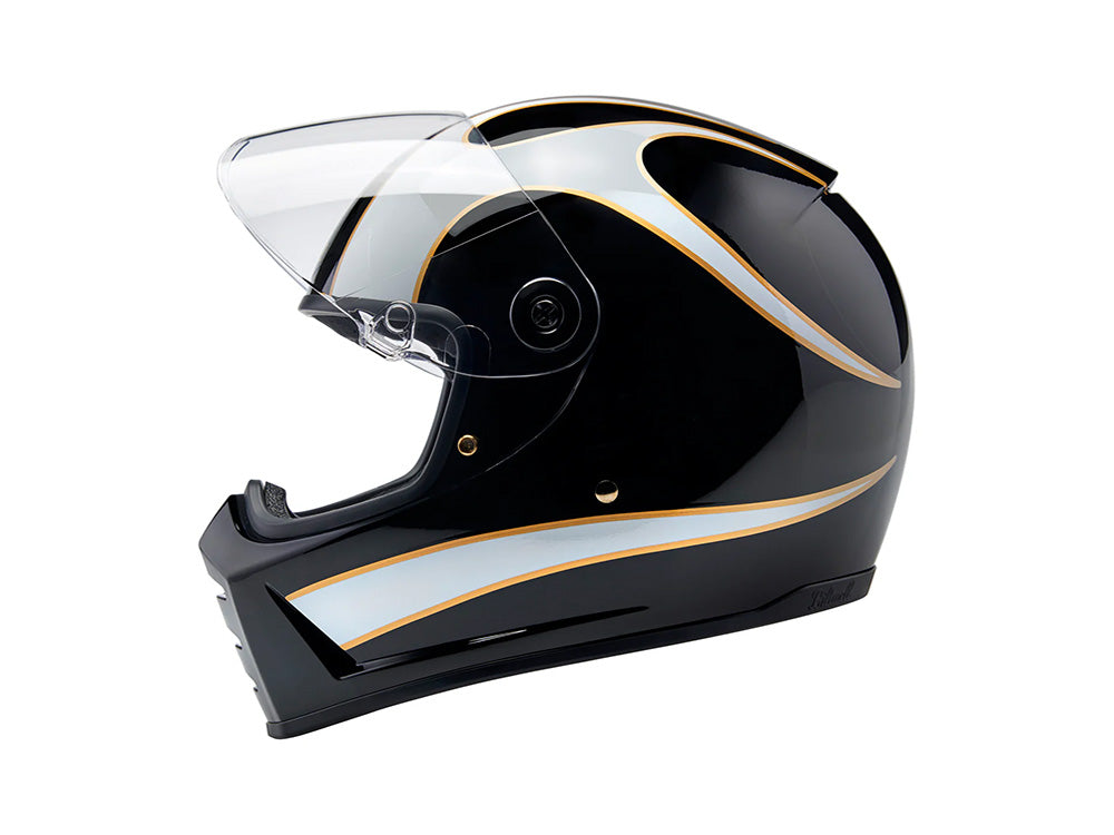 Lane Splitter Helmet - Gloss Black with Gloss White Flames. Size X-Large with ECE R22.06 Compliance