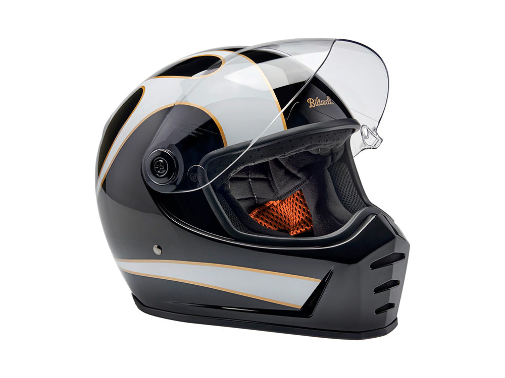 Lane Splitter Helmet - Gloss Black with Gloss White Flames. Size XX-Large with ECE R22.06 Compliance