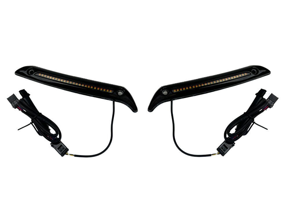 LED DRL Windshield Trim with Sequential Amber Turn, White Run & Smoke Lens - Black. Fits Low Rider ST 2022up