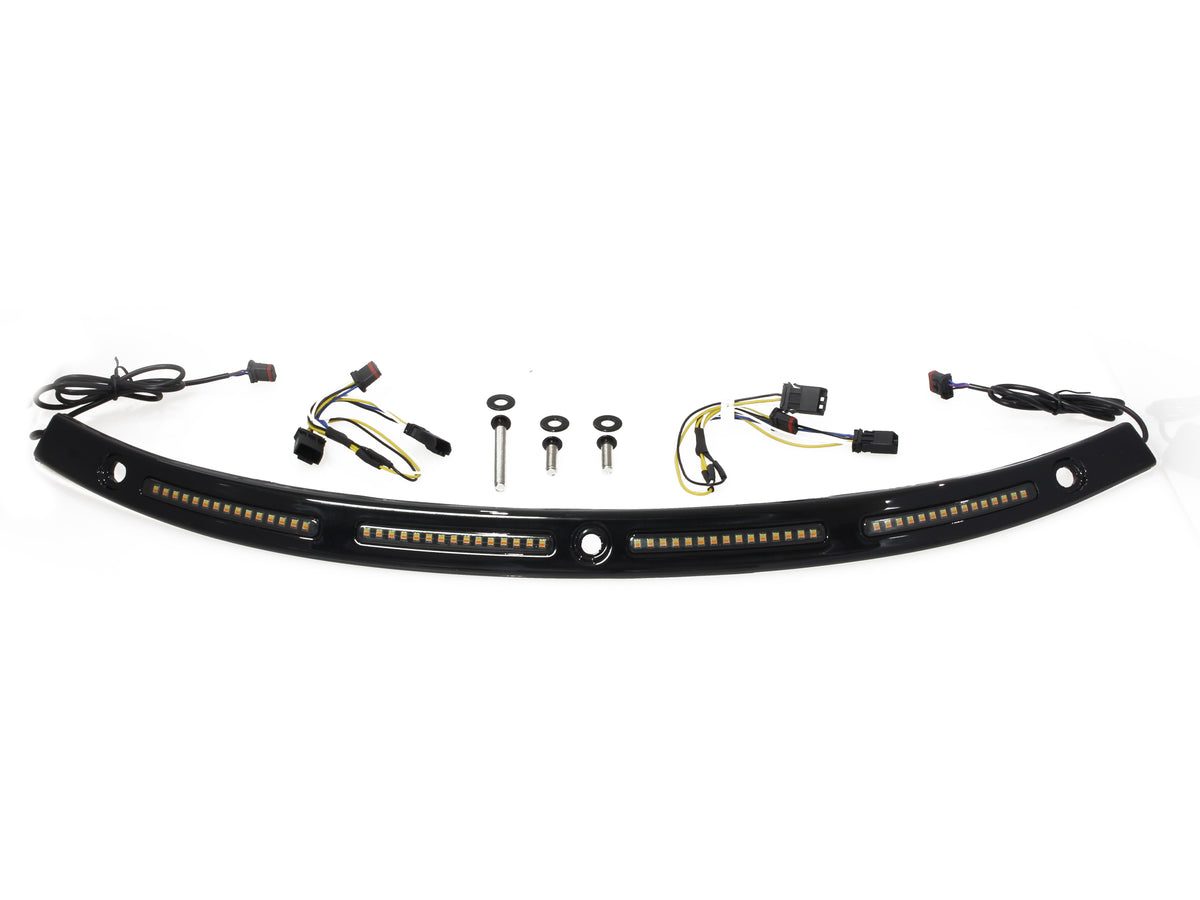 LED DRL Windshield Trim with Sequential Amber Turn, White Run & Smoke Lens - Black. Fits Touring 2014-2023