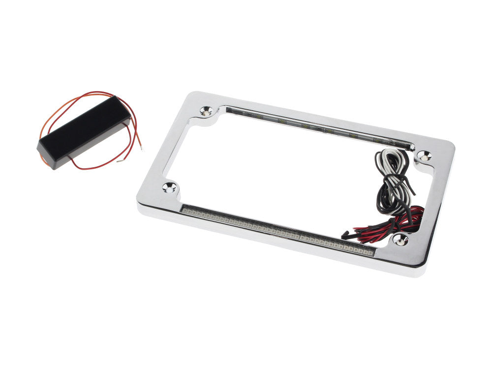 CUSTOM DYNAMICS Flat Number Plate Frame with LED Red Brake Light – Chrome