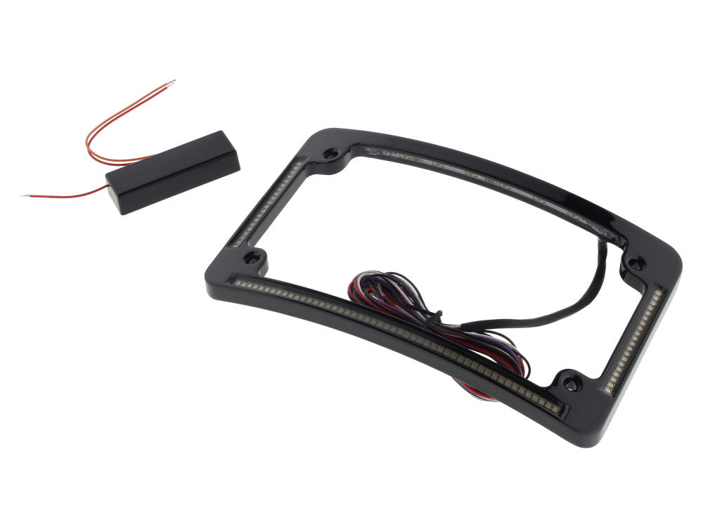 CUSTOM DYNAMICS Curved Number Plate Frame with LED Amber Turn Signals & Red Brake Light -Black