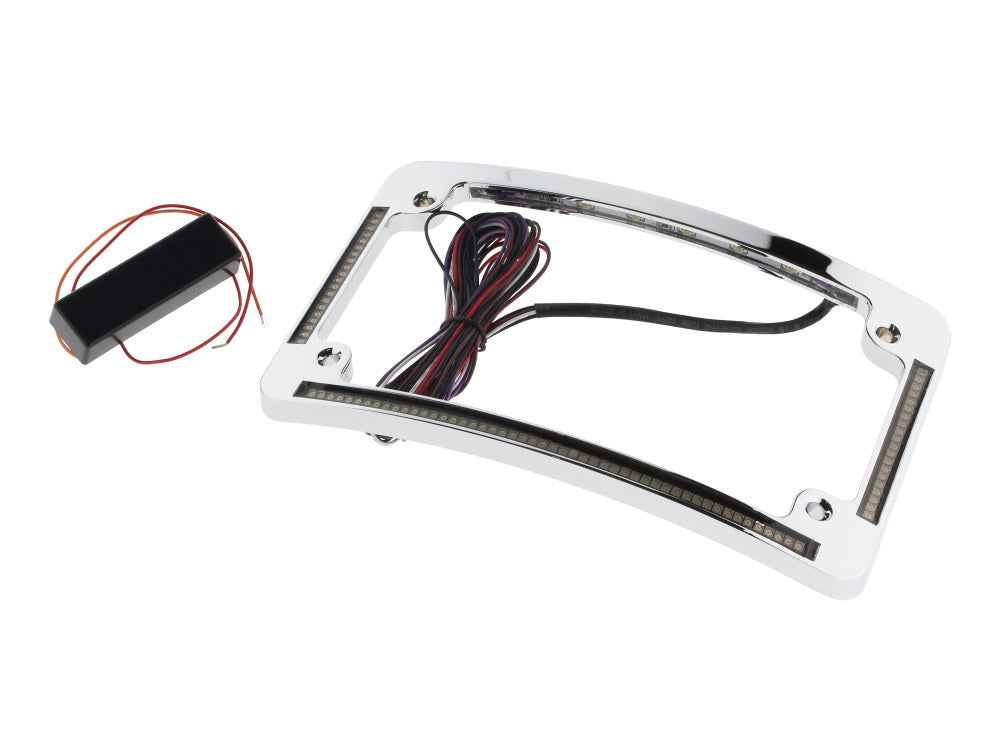 CUSTOM DYNAMICS Curved Number Plate Frame with LED Amber Turn Signals & Red Brake Light – Chrome