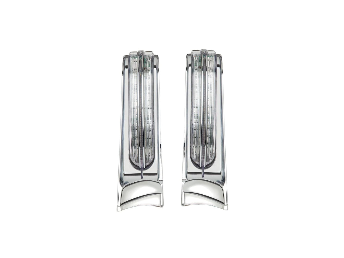 LED Filler Panel Lights. Red Run & Brake with Amber Turn and Chrome Housing. Fits Ultra & Road King Touring Models 2014-2024 & Street/Road Glide ST 2022-2023