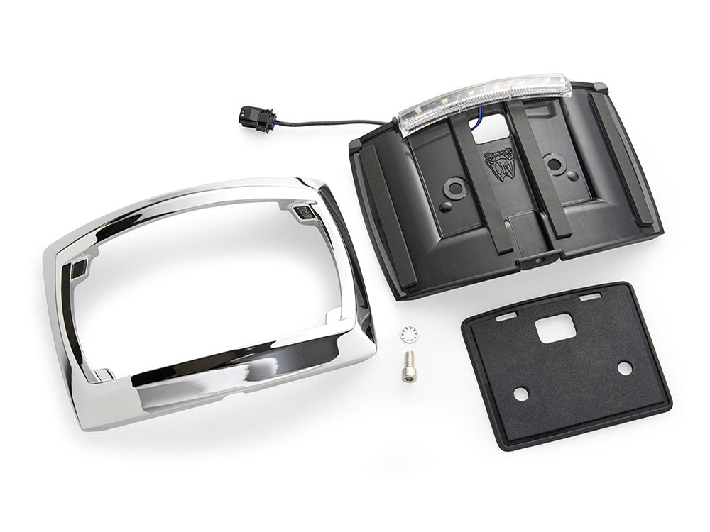 Curved Number Plate Frame with Number Plate Light Only - Chrome. Fits CVO Touring 2023up & Street Glide & Road Glide 2024up