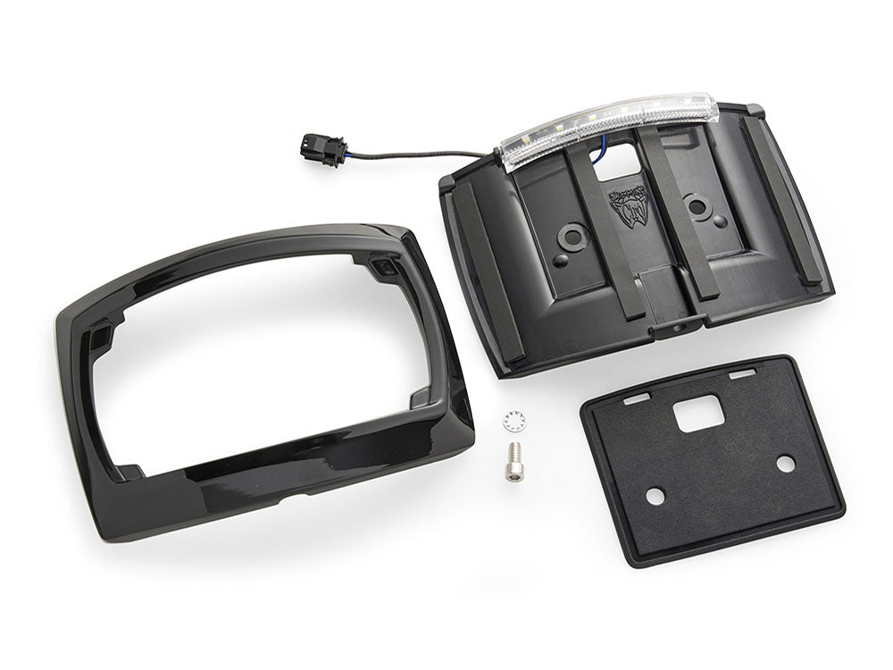 Curved Number Plate Frame with Number Plate Light Only - Gloss Black. Fits CVO Touring 2023up & Street Glide & Road Glide 2024up